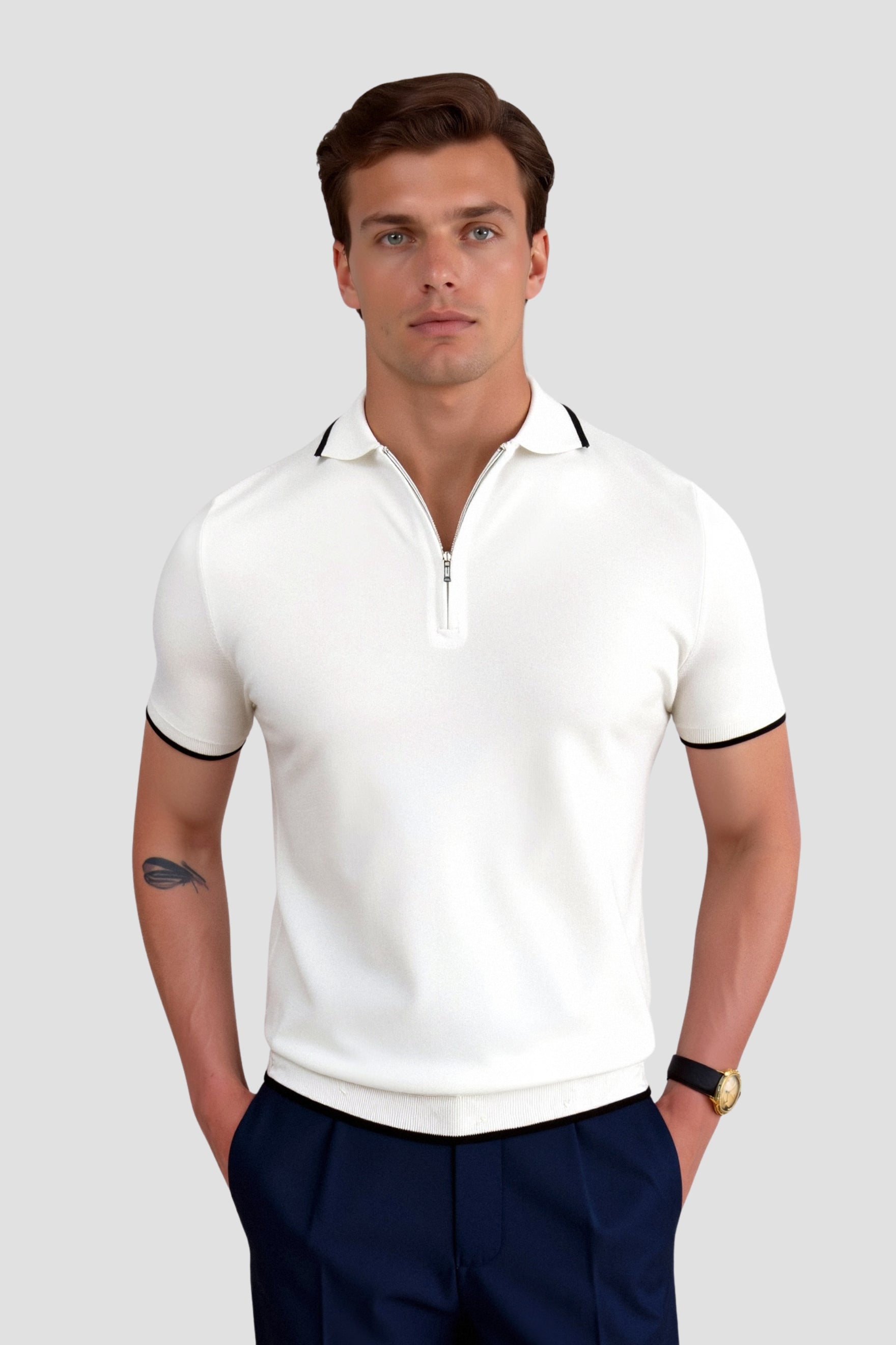 SECRET WEALTH | Knitted Quarter Zip Golf Polo