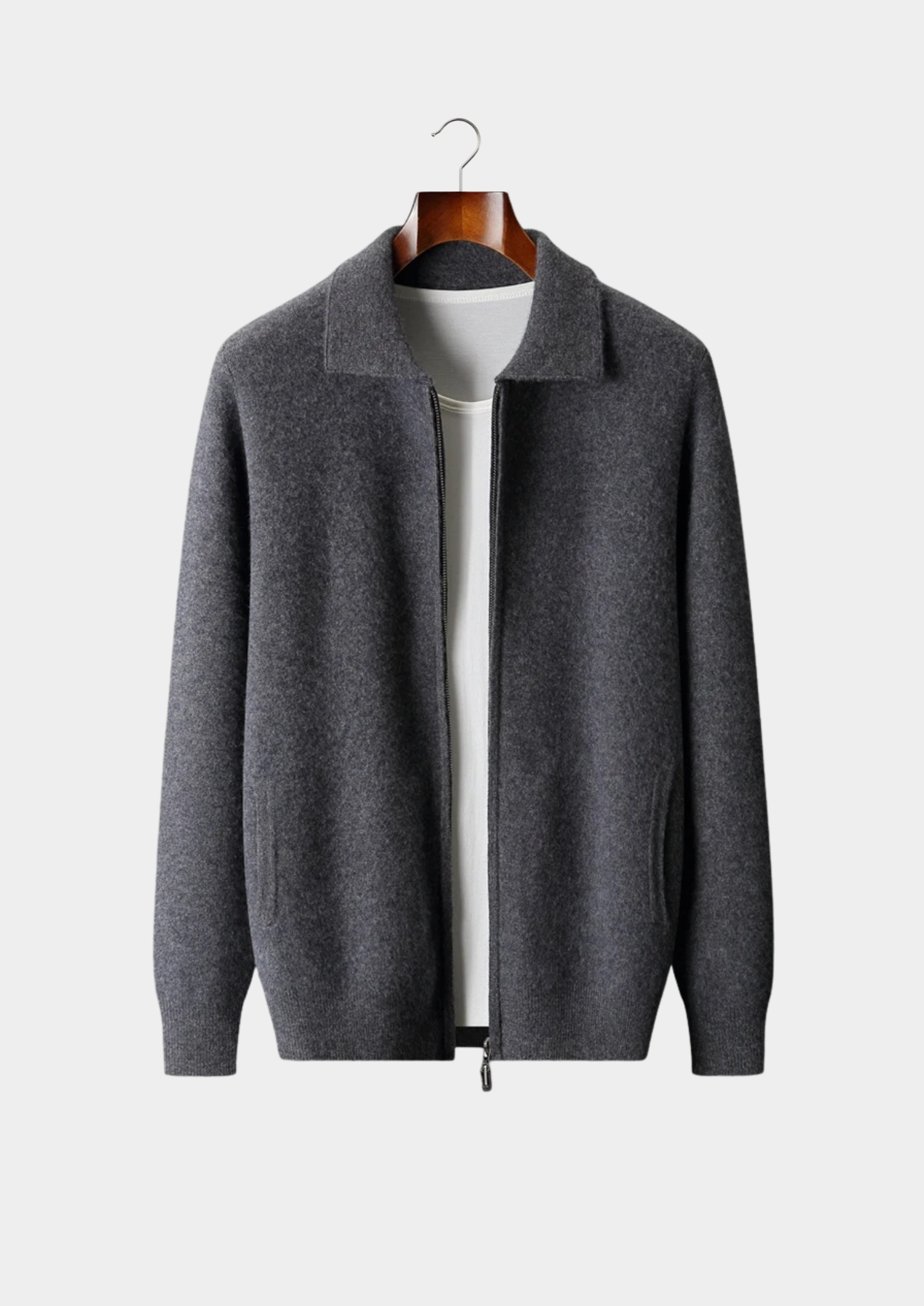 SECRET WEALTH | 100% CASHMERE ZIP POLO CARDIGAN
