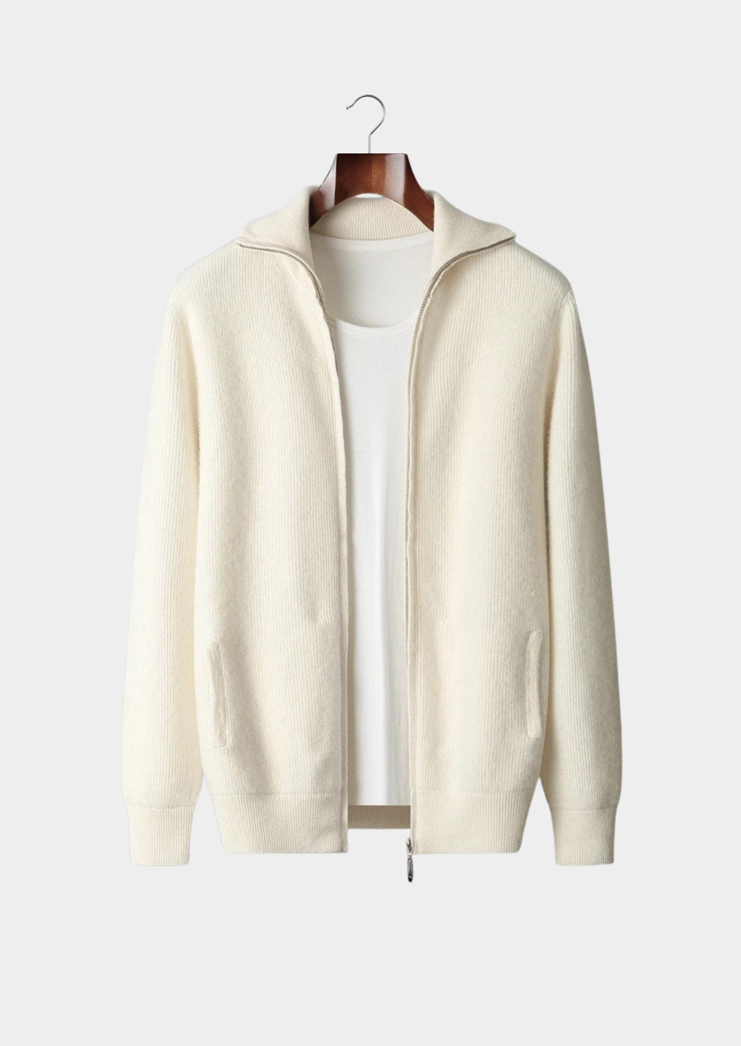 SecretWealth | Ribbed Knit Zip Cardigan
