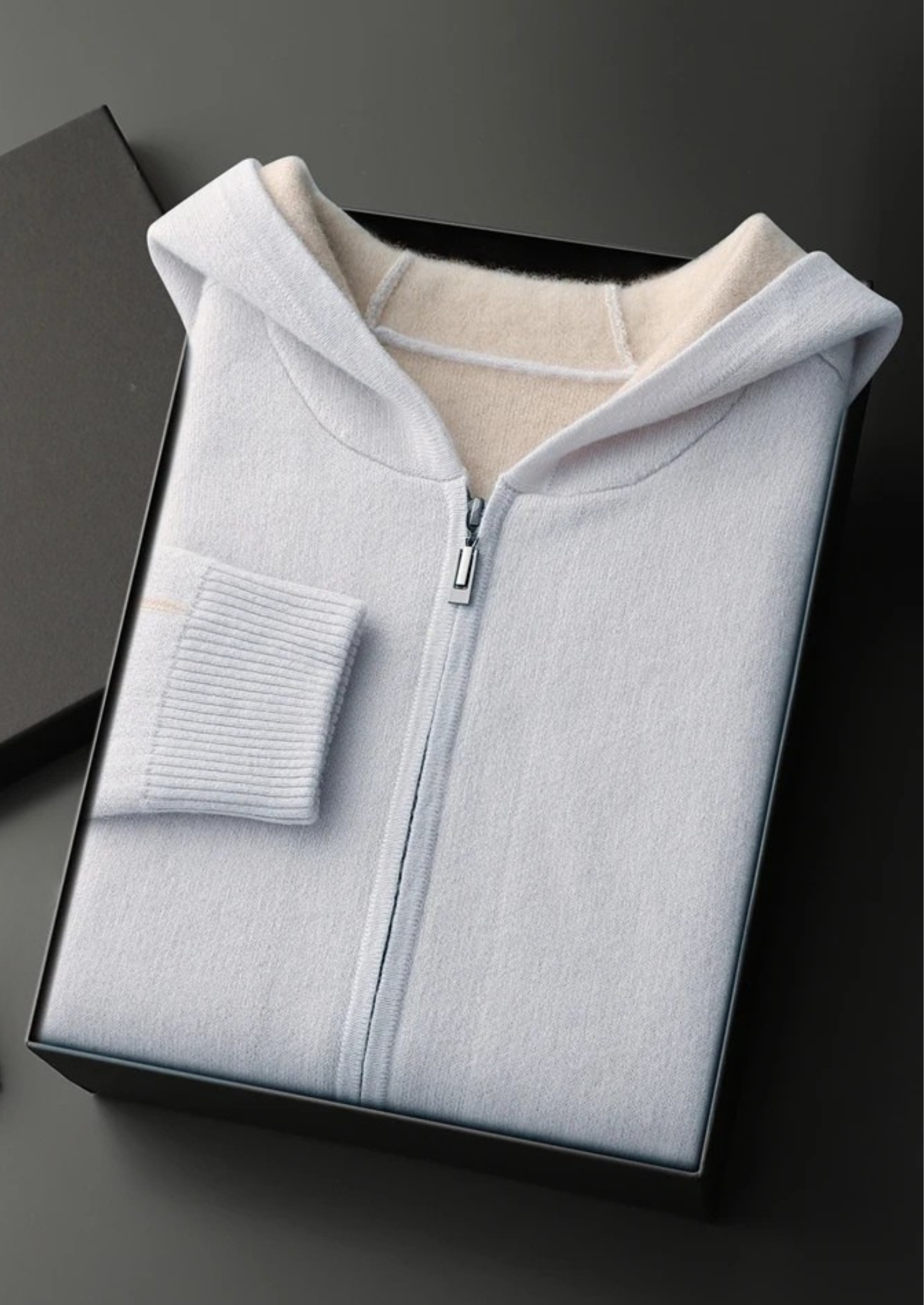 SECRET WEALTH | 100% CASHMERE TWO -TONE ZIPPER HOODIE