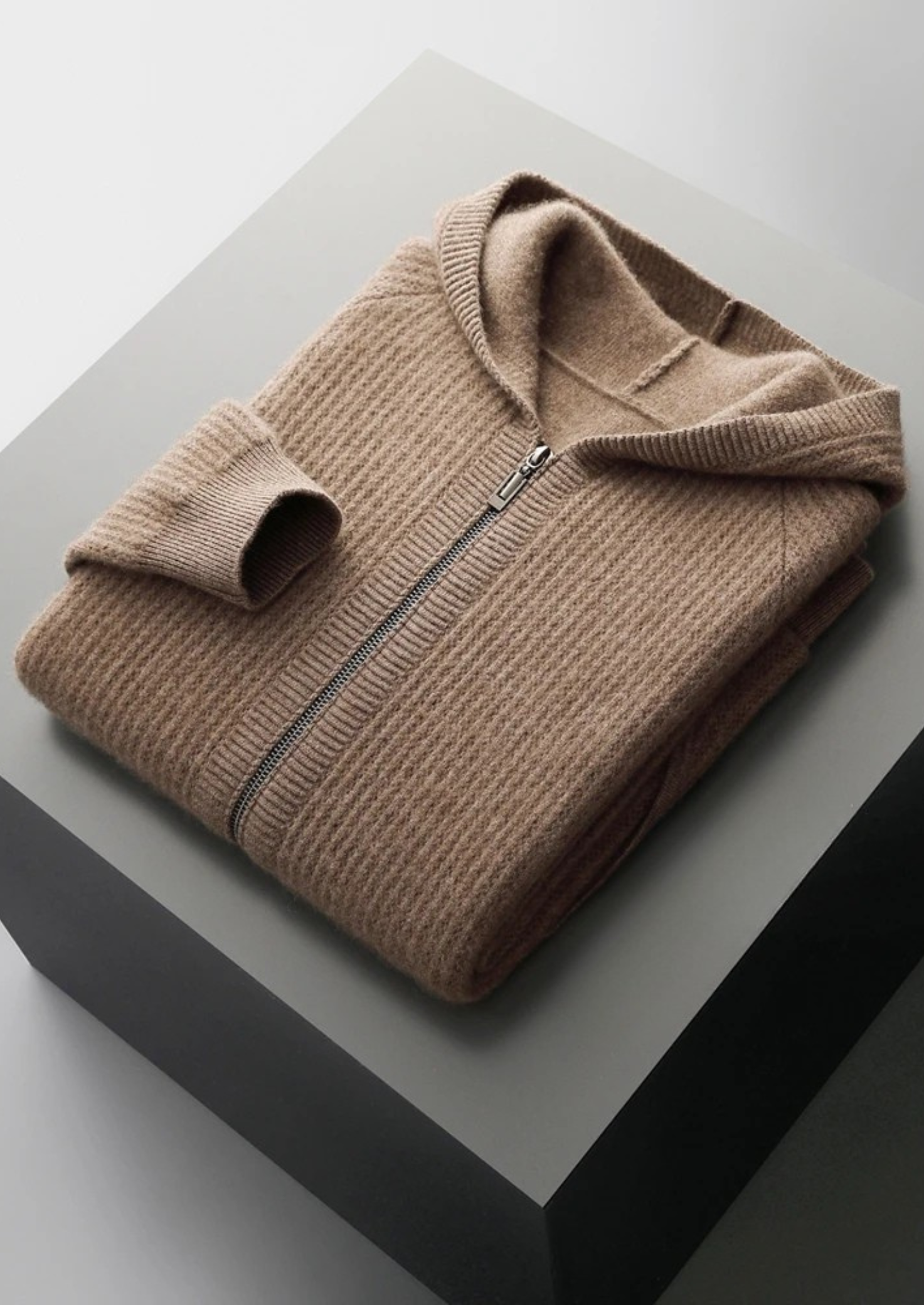SecretWealth | Ribbed Knit Zip Hoodie