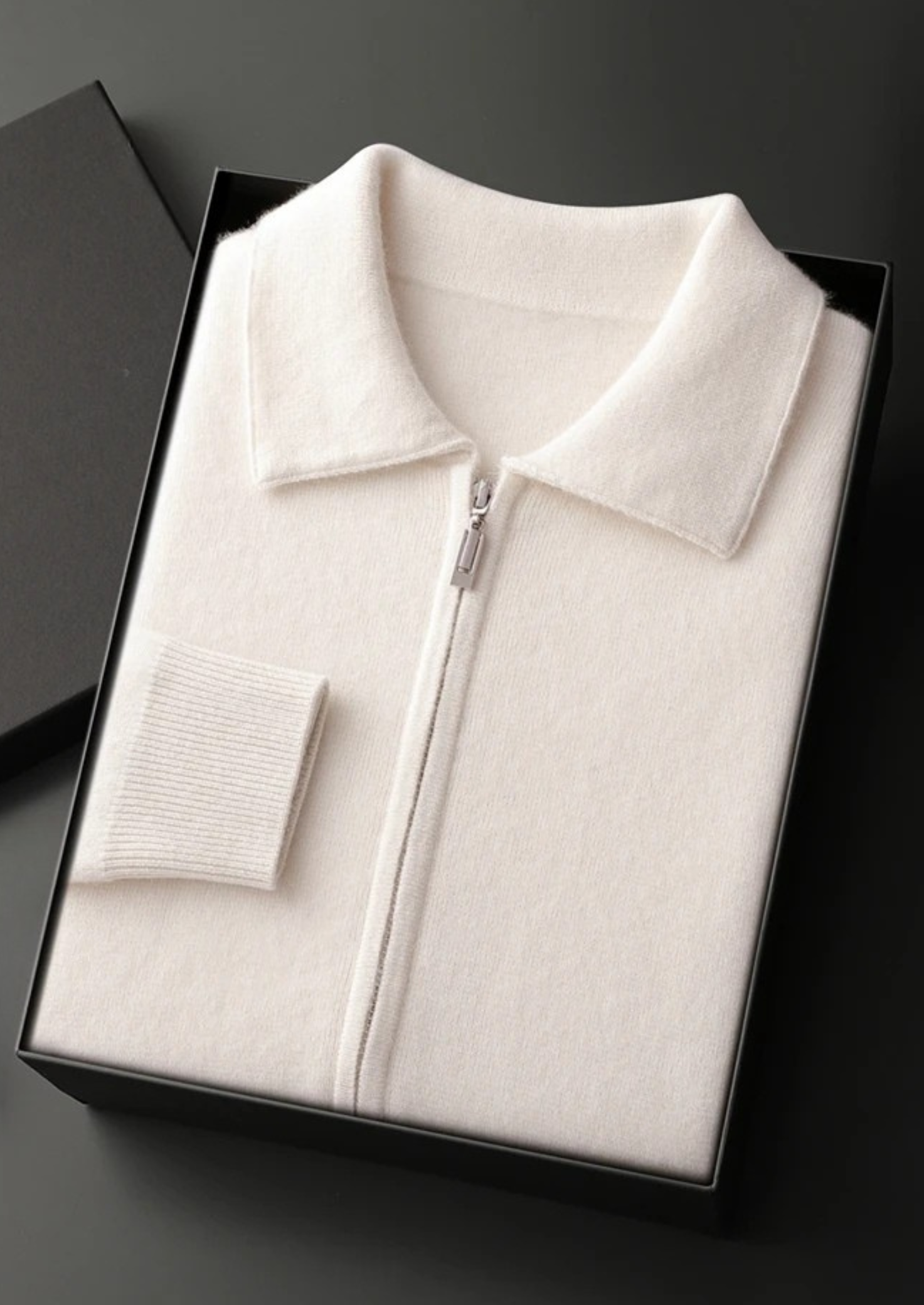 SECRET WEALTH | 100% CASHMERE ZIP POLO CARDIGAN