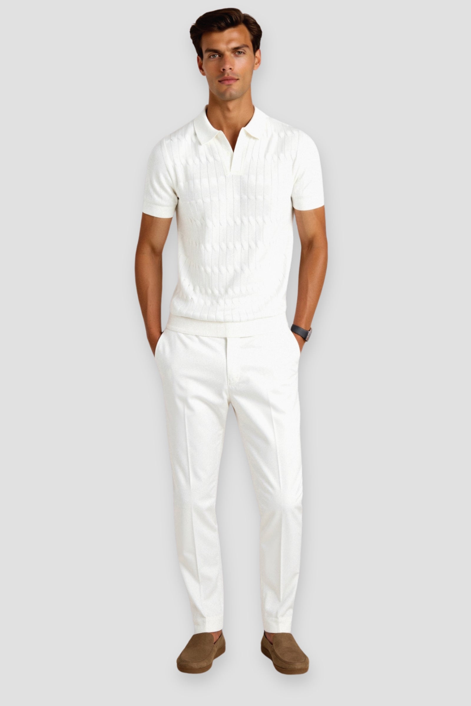 SECRET WEALTH | Premium V-Neck Cable Knit Polo