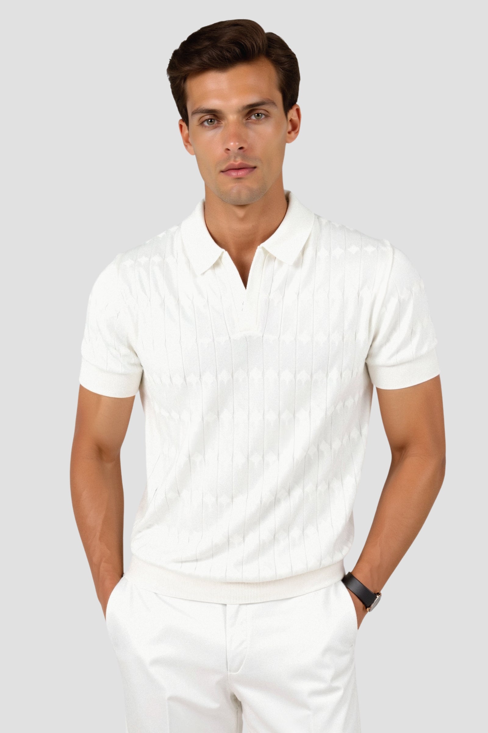 SECRET WEALTH | Premium V-Neck Cable Knit Polo