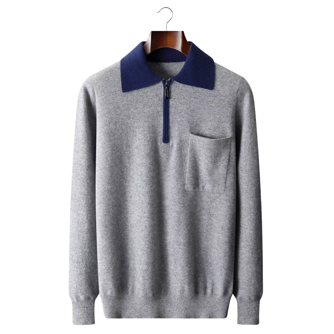 SECRET WEALTH | 100% CASHMERE TWO TONE ZIPPER POLO
