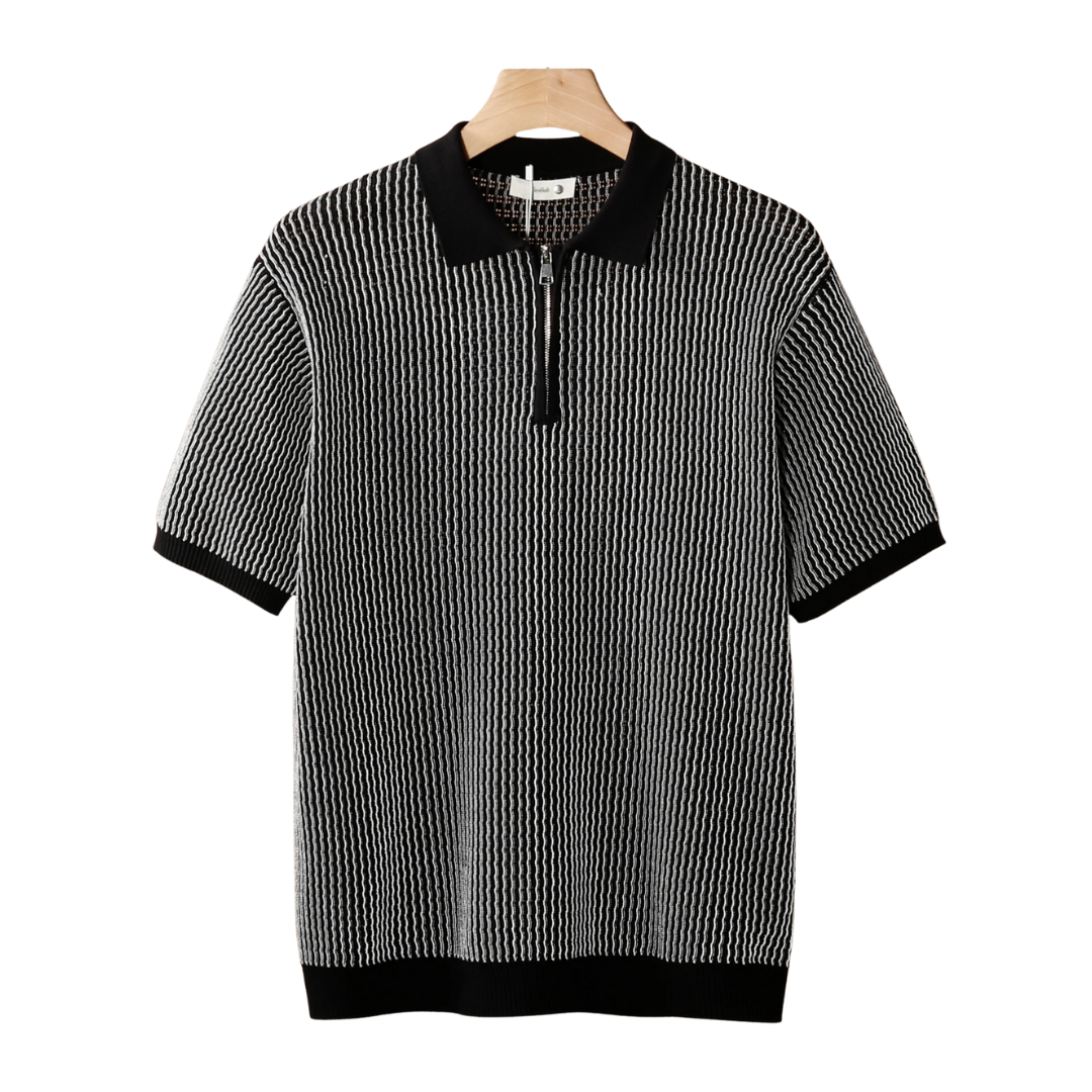 SECRET WEALTH | GEOMETRIC TEXTURED ZIPPER POLO