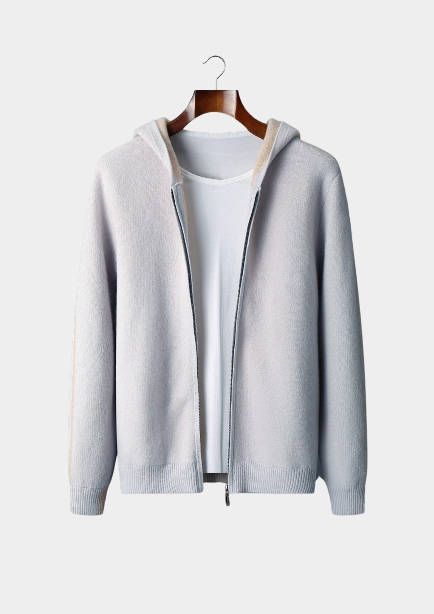 SECRET WEALTH | 100% CASHMERE TWO -TONE ZIPPER HOODIE