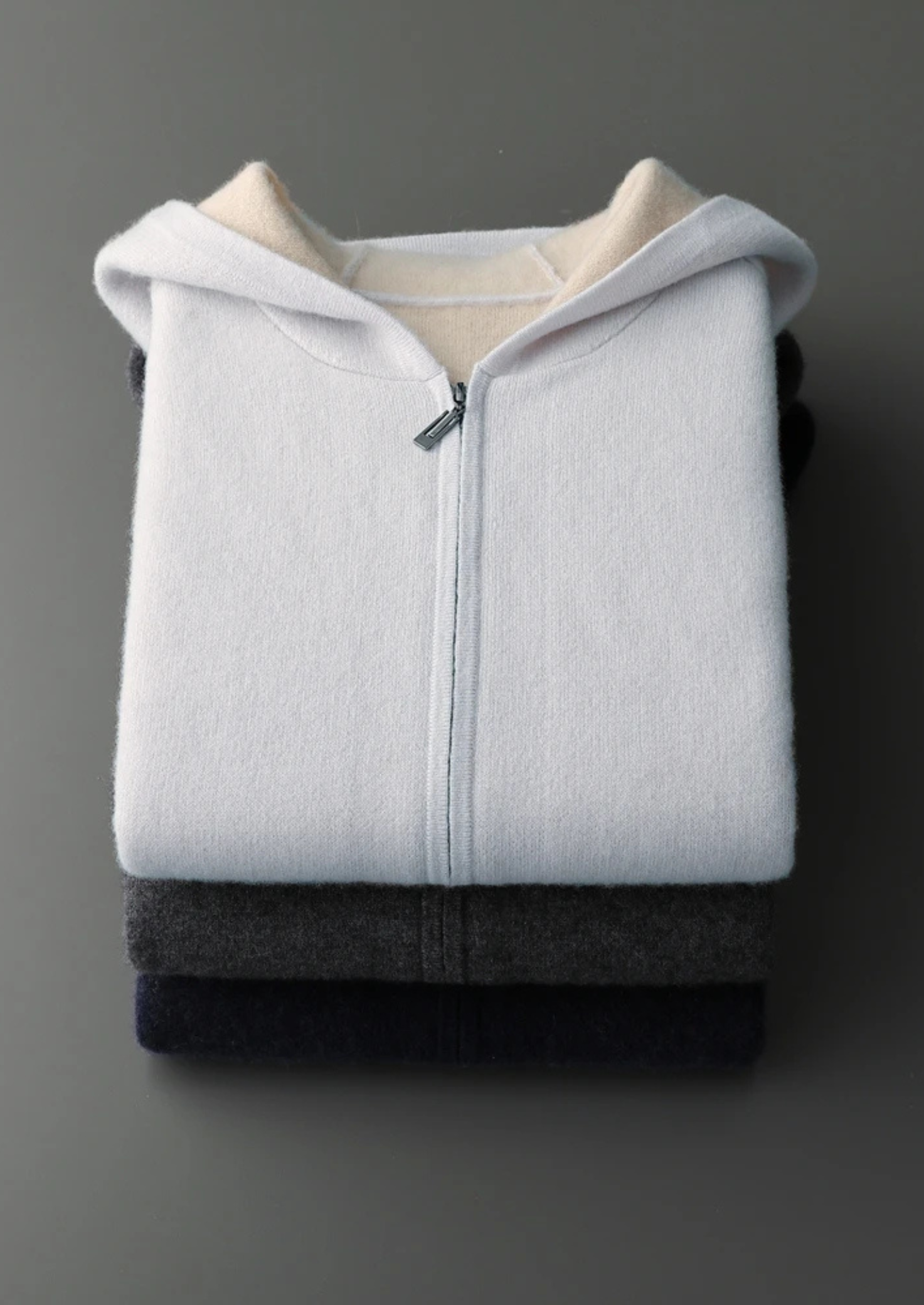 SECRET WEALTH | 100% CASHMERE TWO -TONE ZIPPER HOODIE