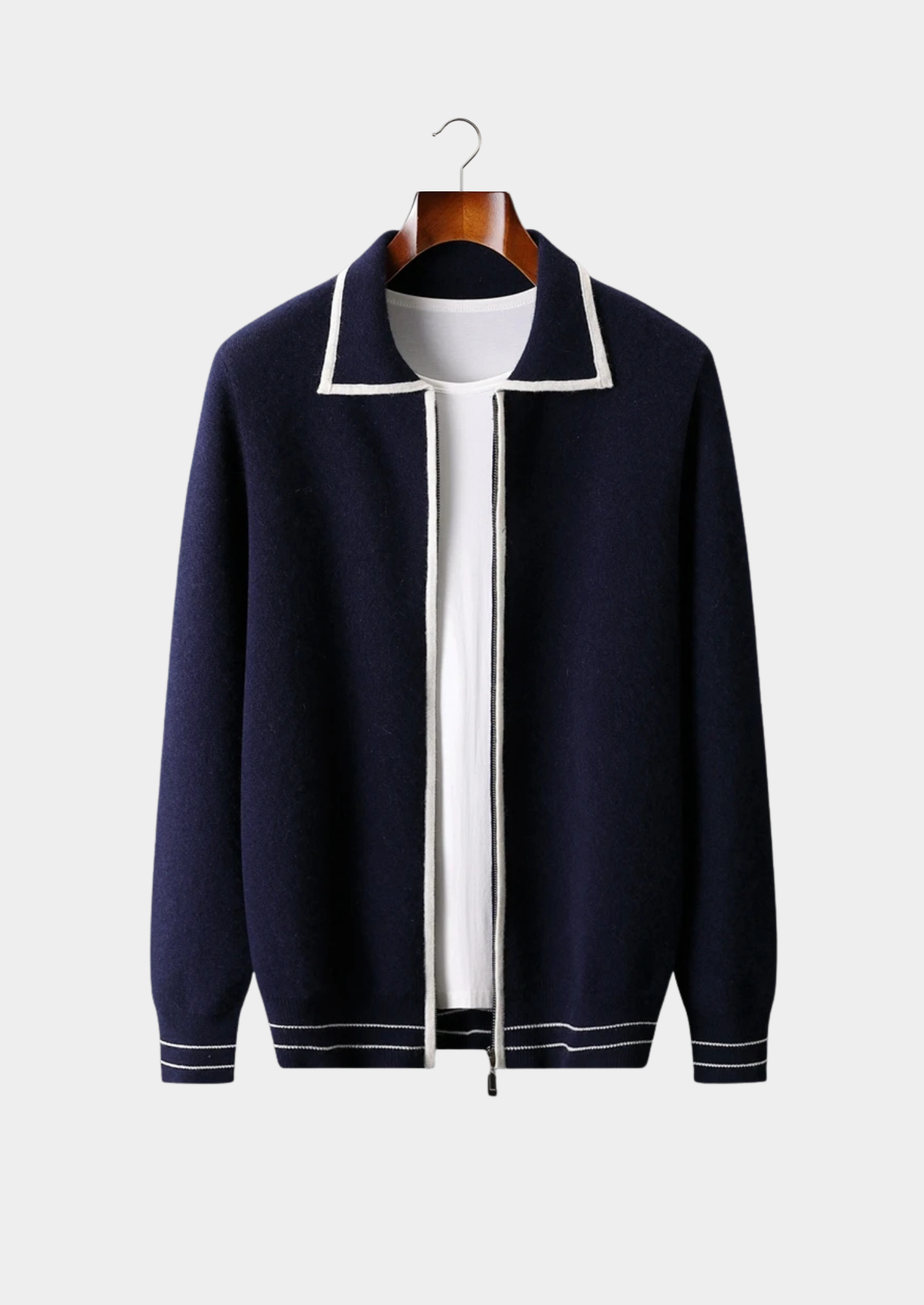 SECRET WEALTH | WOOL TWO-TONE POLO CARDIGAN