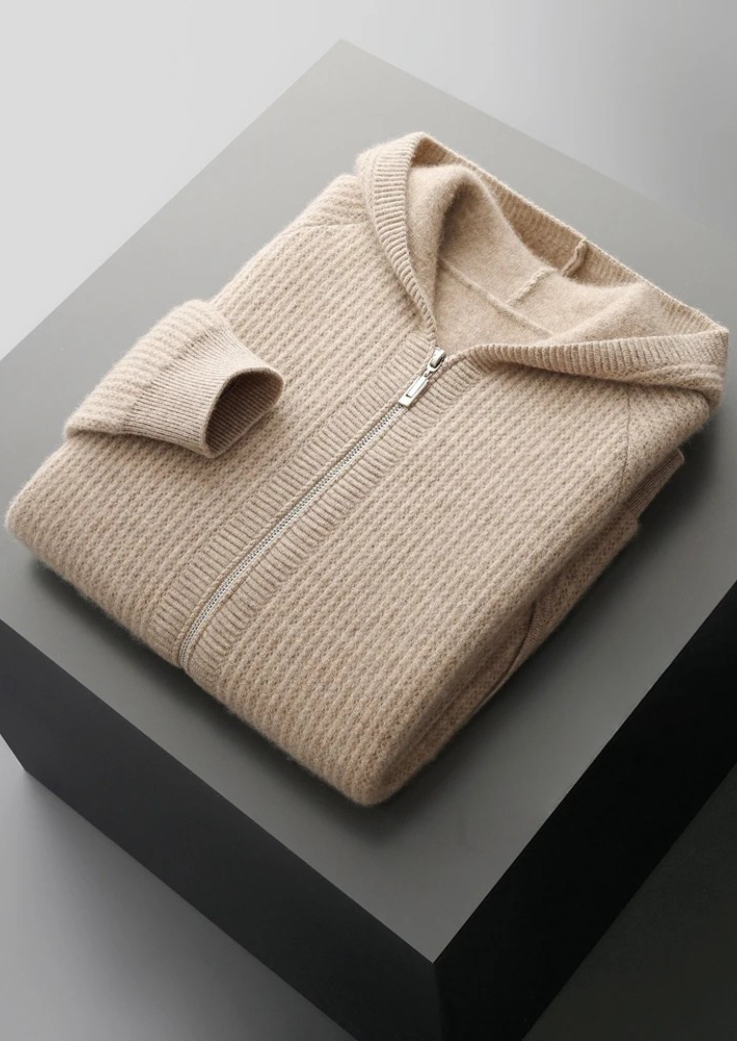 SecretWealth | Ribbed Knit Zip Hoodie