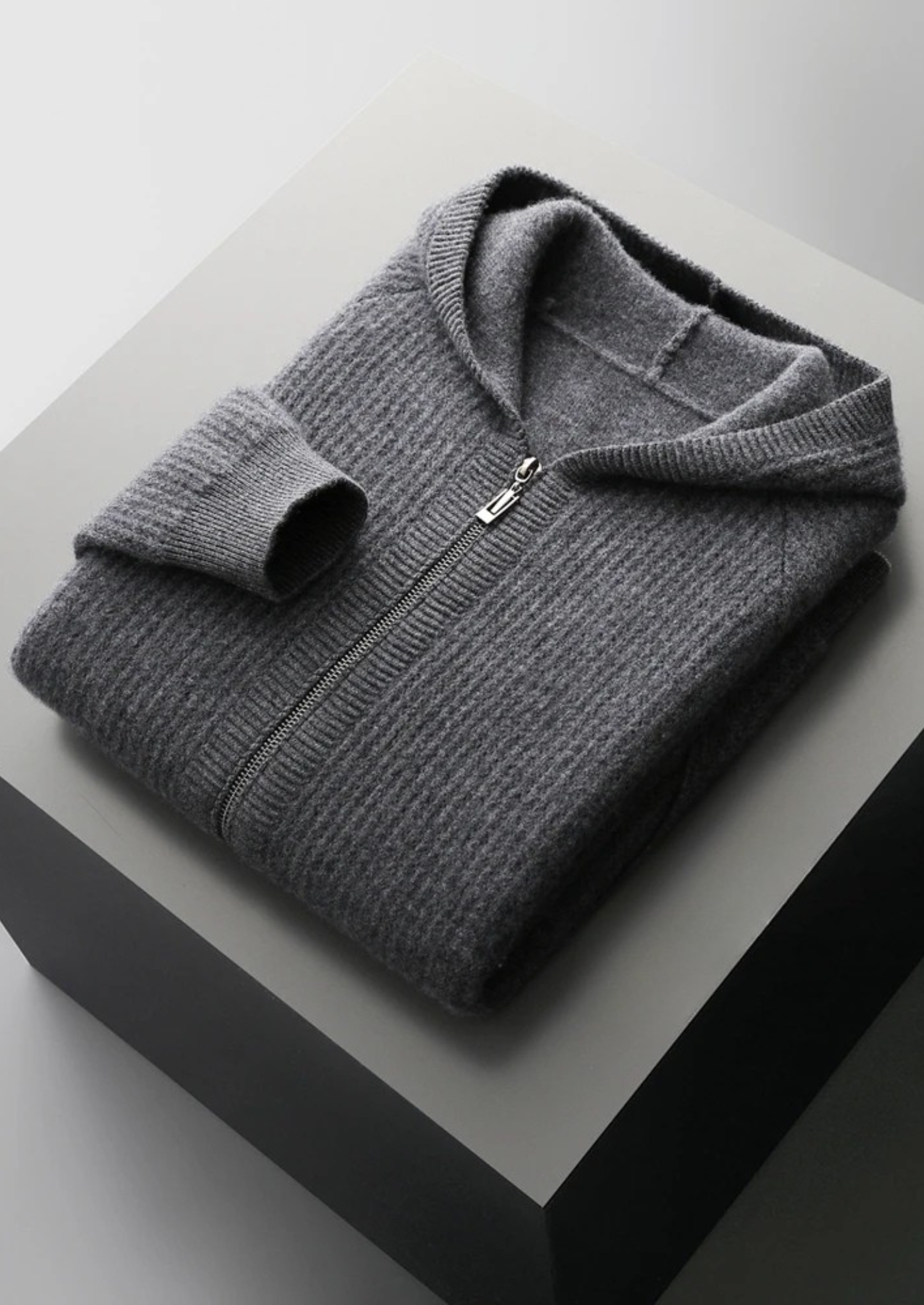 SECRET WEALTH | WOOL RIBBED ZIPPER HOODIE