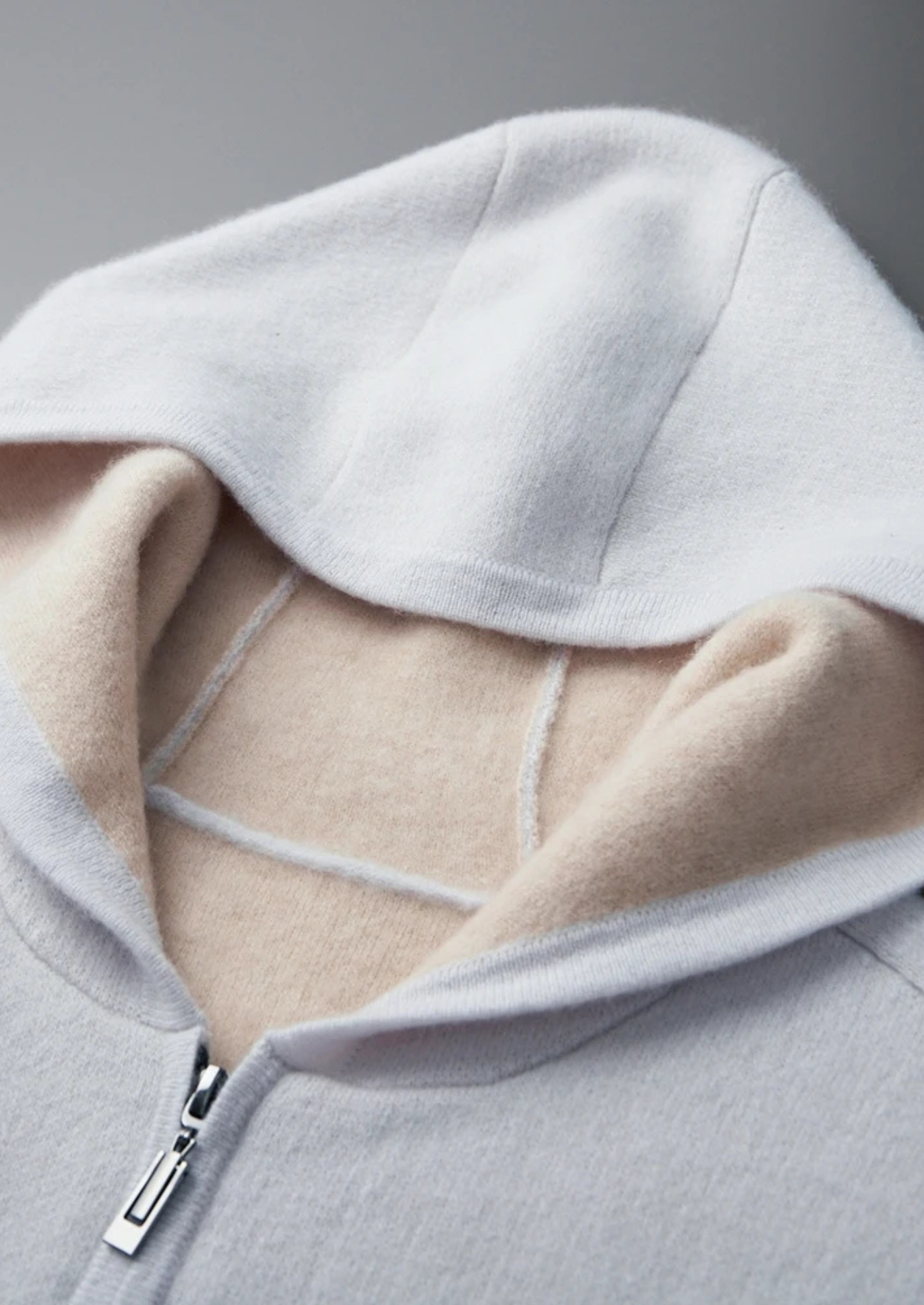 SECRET WEALTH | 100% CASHMERE TWO -TONE ZIPPER HOODIE
