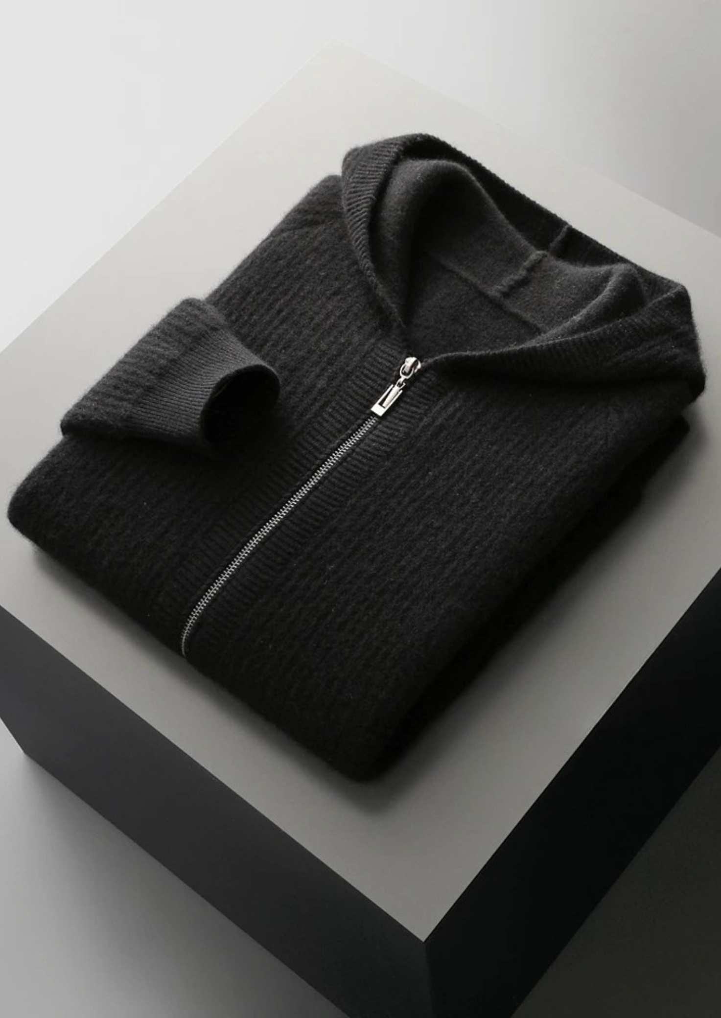 SecretWealth | Ribbed Knit Zip Hoodie