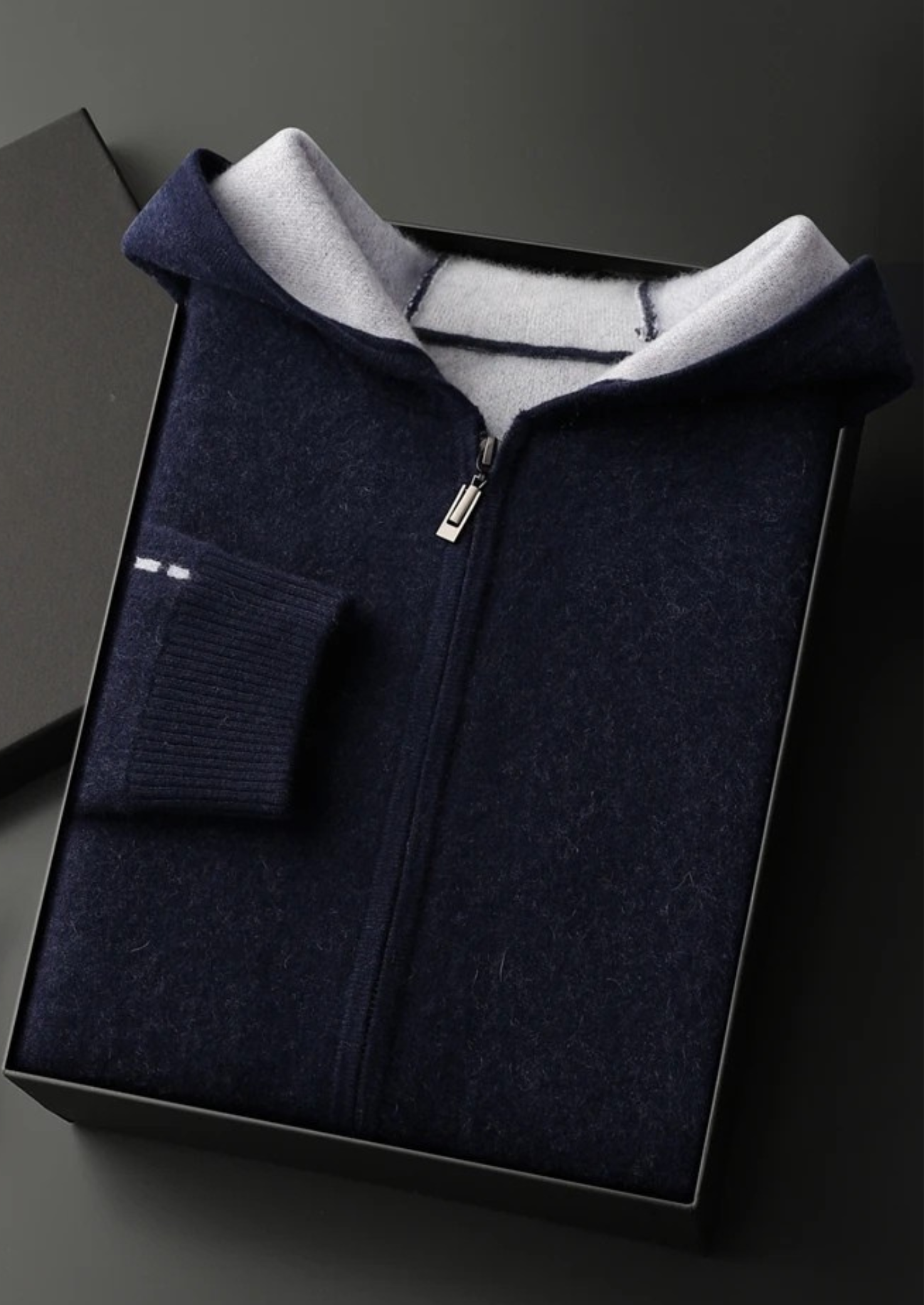 SECRET WEALTH | 100% CASHMERE TWO -TONE ZIPPER HOODIE