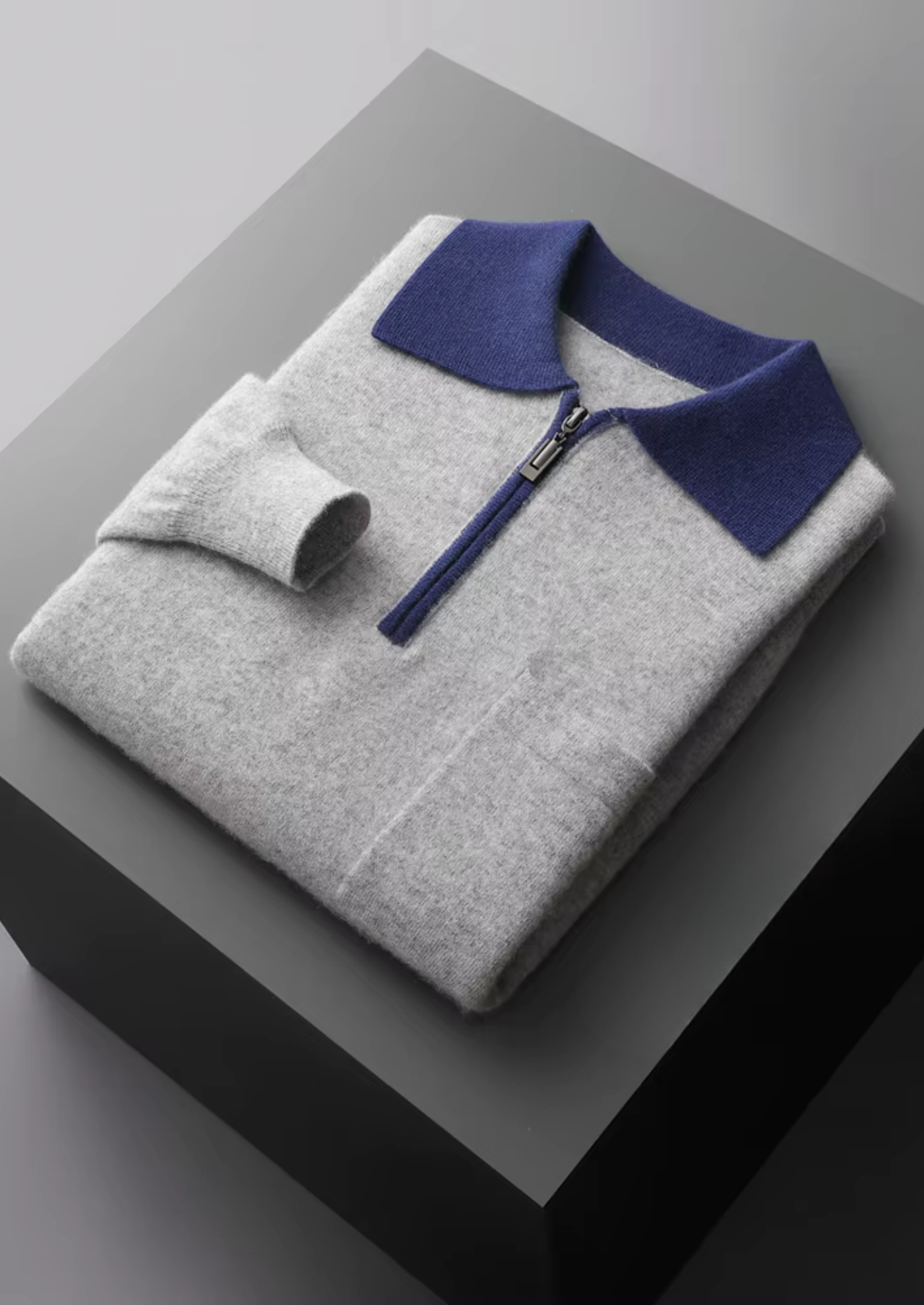 SECRET WEALTH | 100% CASHMERE TWO TONE ZIPPER POLO