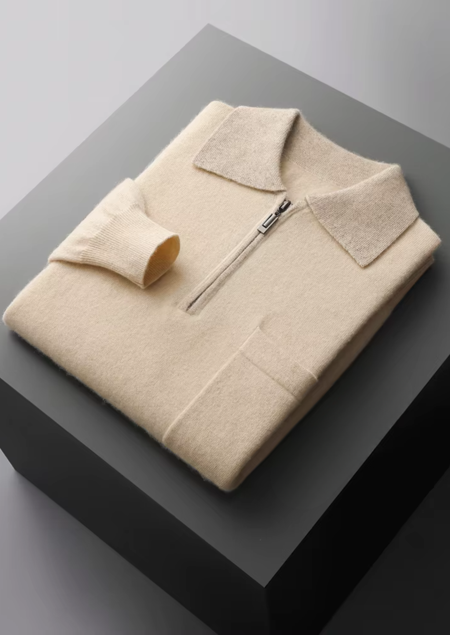 SECRET WEALTH | 100% CASHMERE TWO TONE ZIPPER POLO