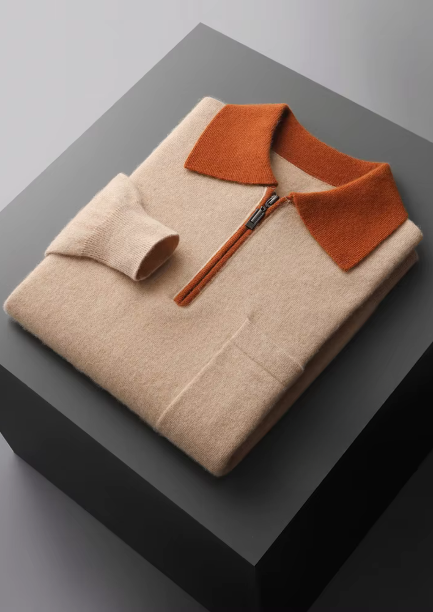 SECRET WEALTH | 100% CASHMERE TWO TONE ZIPPER POLO