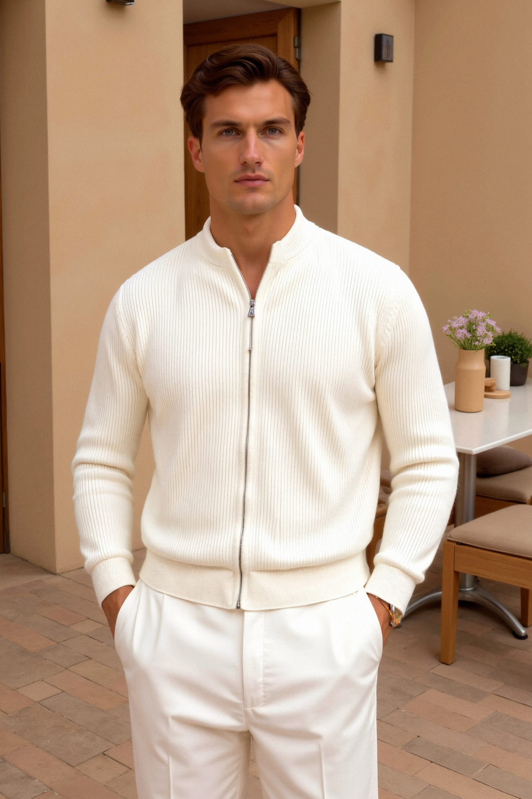 SecretWealth | Solid Knit Crew Neck Cardigan