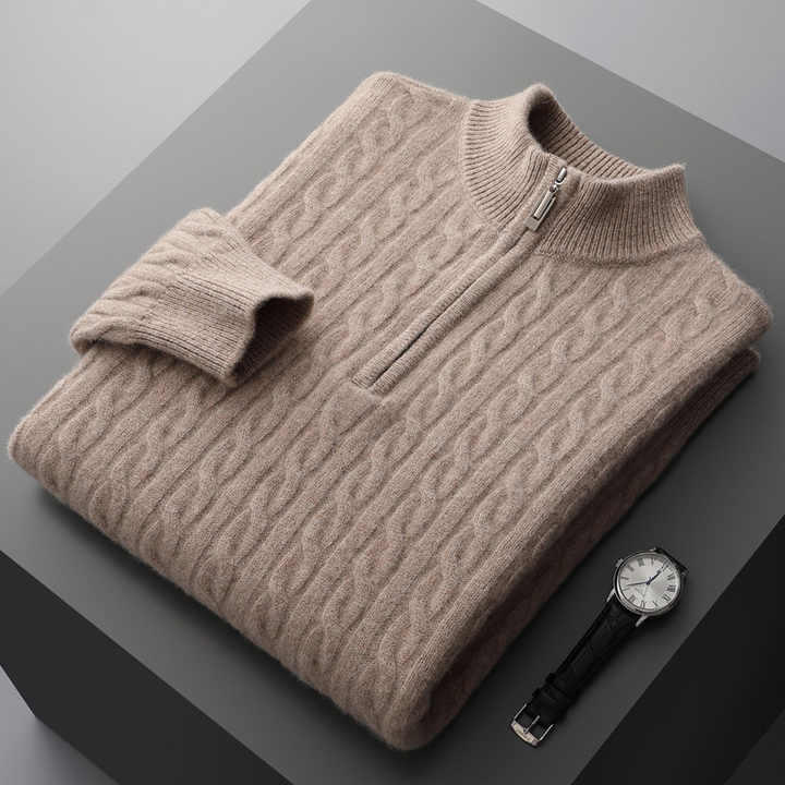 SECRET WEALTH | 100% CASHMERE WOVEN HALF ZIP