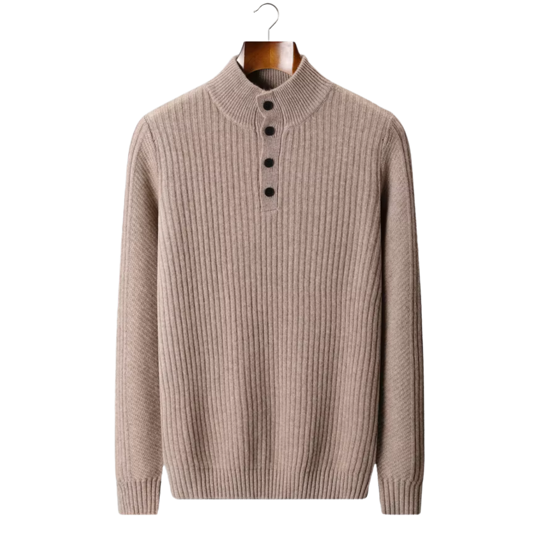 SECRET WEALTH | WOOL RIBBED HENLEY SWEATER