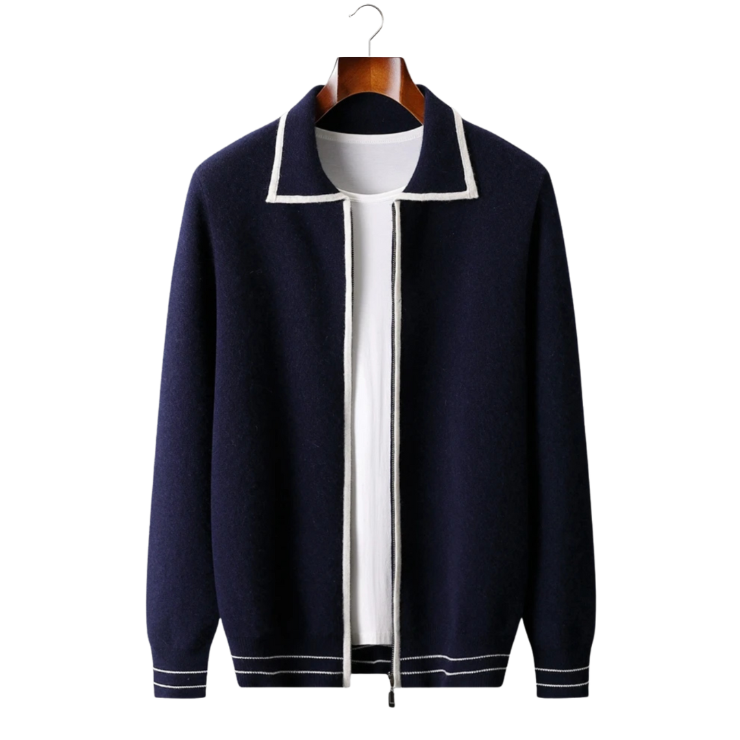 SECRET WEALTH | WOOL TWO-TONE POLO CARDIGAN