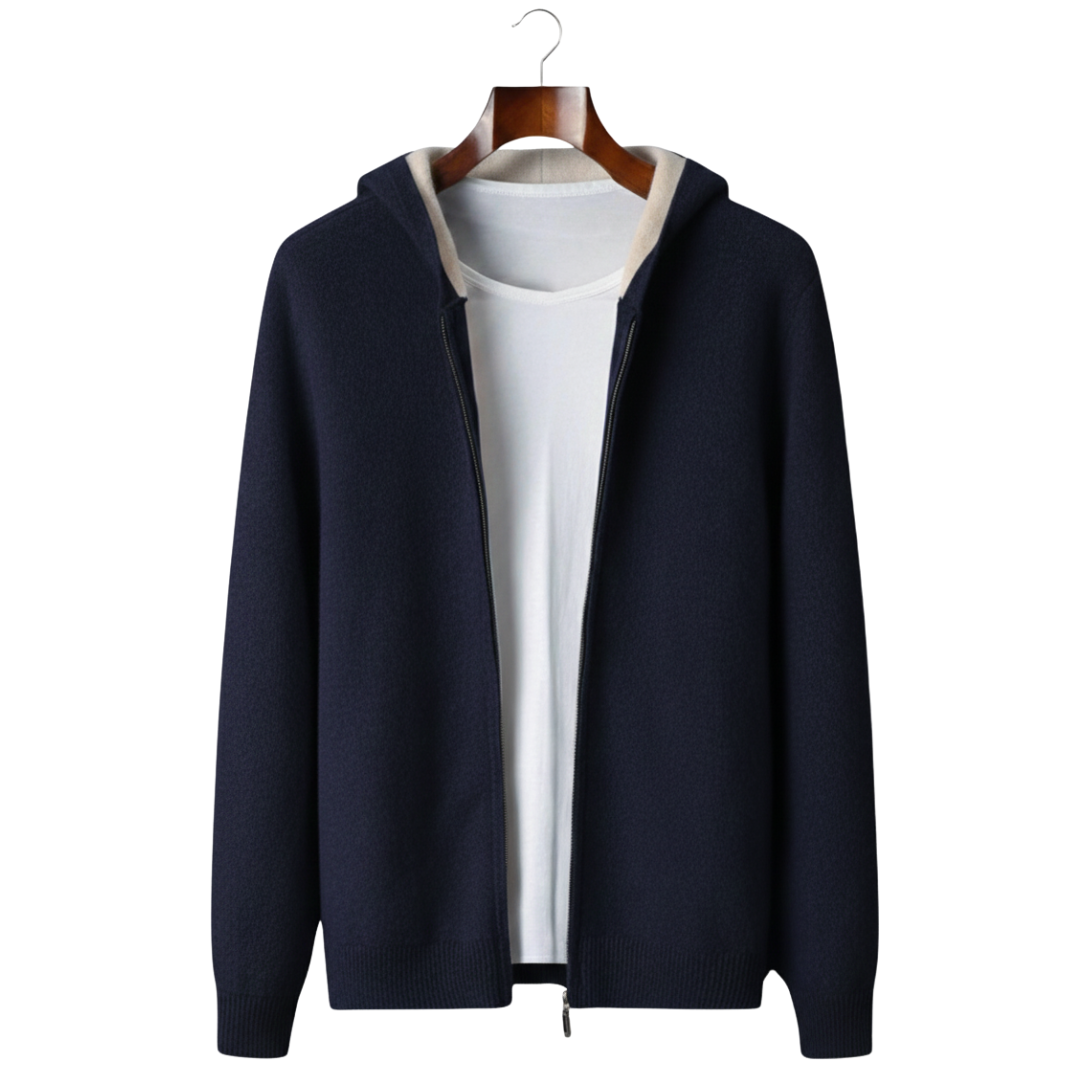 SECRET WEALTH | 100% CASHMERE TWO -TONE ZIPPER HOODIE